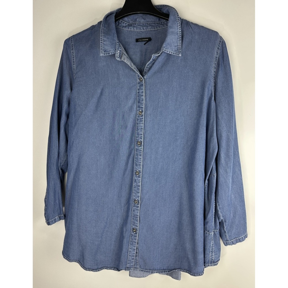 Stella Carakasi Prime Time Tunic in Denim Blue Laglenlook LS Button Up Size XL - Picture 2 of 16